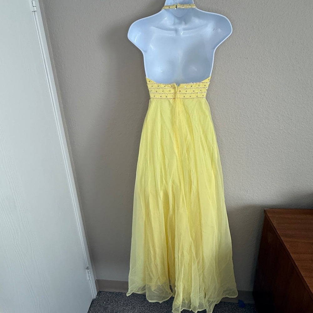 Vintage Womens 6 Butter Yellow Fairy Regency Babydoll Halter Prom Dress Ethereal - Picture 2 of 13